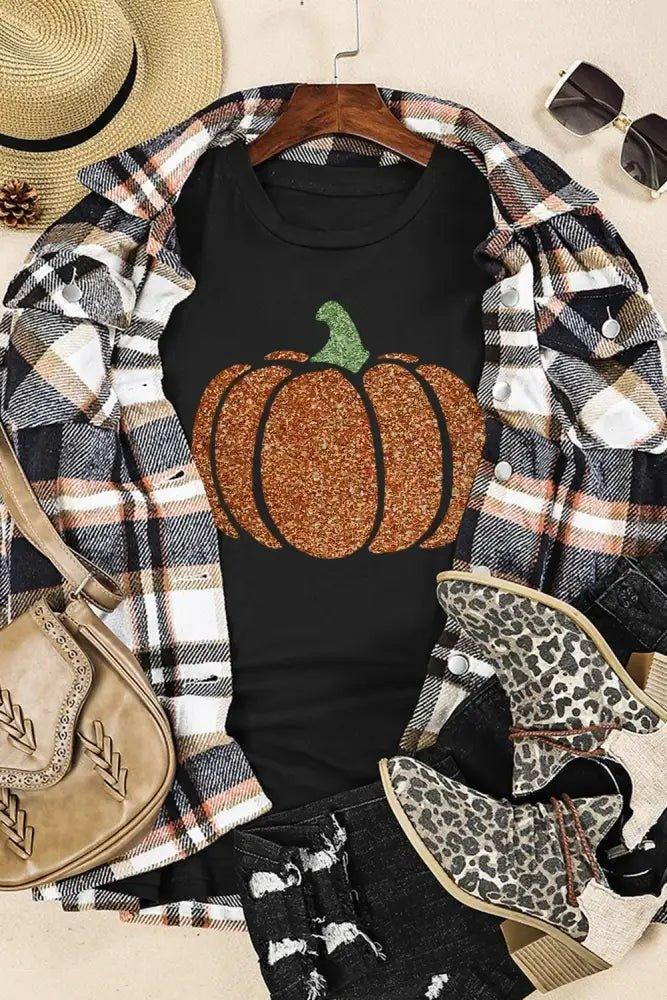 Glitter Pumpkin Round Neck Short Sleeve T-Shirt - Update AvenueHalloweenTrendsi1001002074013801001002074013807d4d4c1d - 6ba2 - 4566 - a28b - f381f648cb4b - MaxBlack