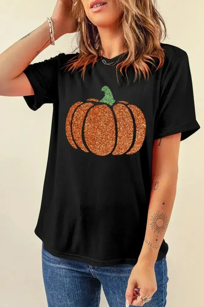 Glitter Pumpkin Round Neck Short Sleeve T-Shirt - Update AvenueHalloweenTrendsi100100207401380100100207401380901ab762 - 9e6d - 4550 - 8ed7 - 4571b291980d - MaxBlack