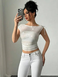 Glitter Stars Sheer Mesh Ruched Crop Top - Update AvenueT-ShirtsTrendsi1001004225073131001004225073130e50d184 - ce7a - 430f - 91ce - 9bc2c61da7e8 - Max - OriginWhite
