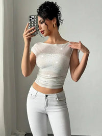 Glitter Stars Sheer Mesh Ruched Crop Top - Update AvenueT-ShirtsTrendsi100100422507313100100422507313b7626fe8 - b16e - 48ea - 894d - ea59eea79e9f - Max - OriginWhite