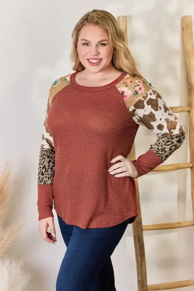 Hailey & Co Full Size Leopard Waffle - Knit Blouse - Update AvenueTrendsi10010144030539210010144030539228f29d85 - 3563 - 4020 - b767 - 47b1398f8d29 - MaxRUST