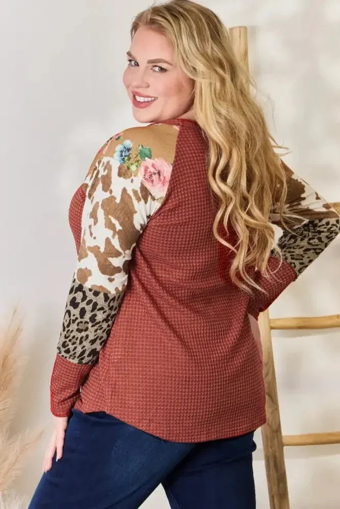 Hailey & Co Full Size Leopard Waffle - Knit Blouse - Update AvenueTrendsi10010144030539210010144030539290213055 - f6fc - 48a0 - bf1b - 70a057ab038c - MaxRUST