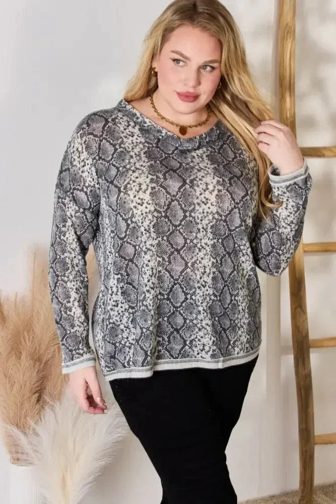 Hailey & Co Full Size Snakeskin V - Neck Long Sleeve Top - Update AvenueTrendsi100101955809384100101955809384e249d96c - 2d75 - 4899 - 81d1 - e1bb2a6c9a86 - MaxGREY