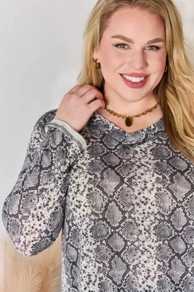 Hailey & Co Full Size Snakeskin V - Neck Long Sleeve Top - Update AvenueTrendsi100101955809384100101955809384be4ae74a - ff6f - 4f90 - b15b - b99628e75862 - MaxGREY