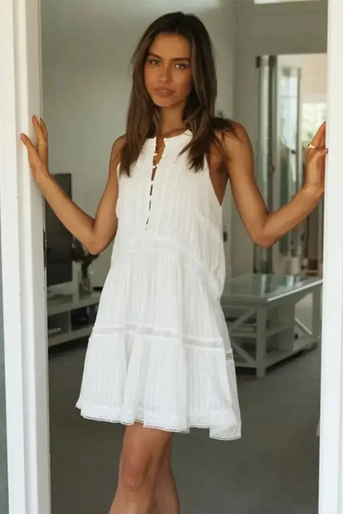 Half Button Sleeveless Mini Dress - Update AvenueTrendsi1001007312514331001007312514332672ca25 - b403 - 4284 - a394 - b4d339c40d32 - MaxWhite