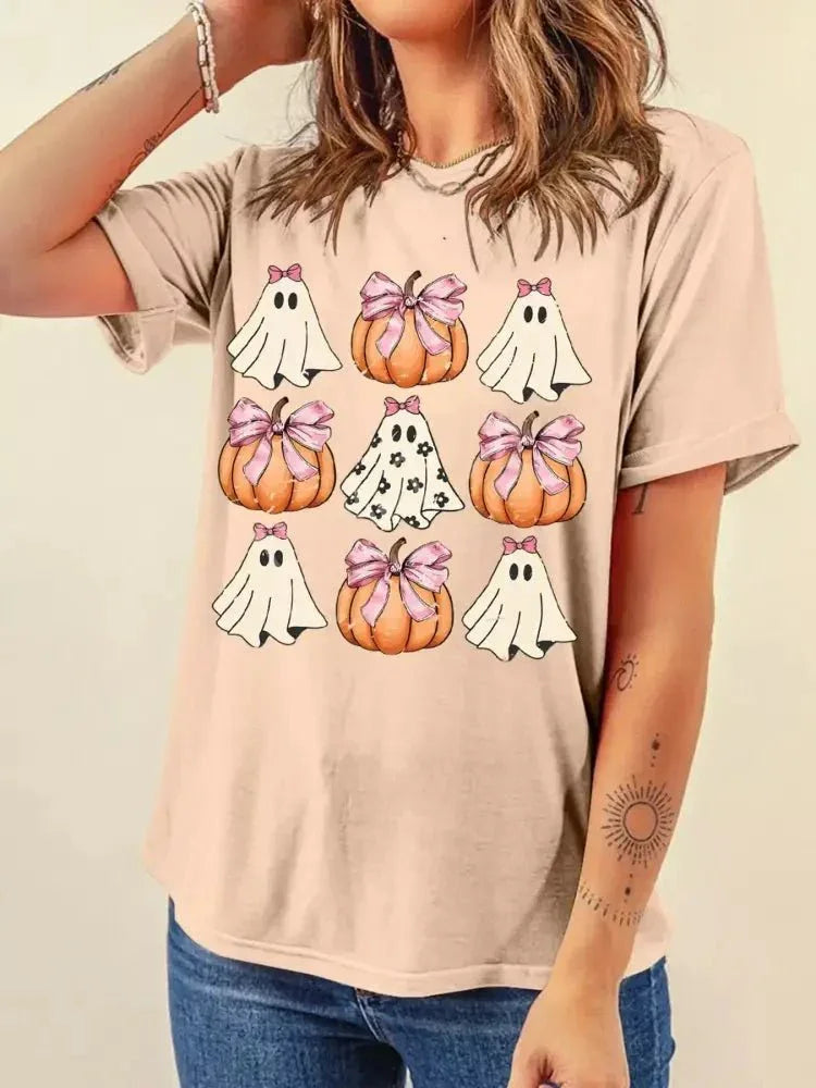 Halloween Bowknot Ghost Pumpkin Graphic T Shirt - Update AvenueHalloweenTrendsi1001000053066181001000053066180264e651b642441eb2a79129df2b6741 - Max - OriginTan