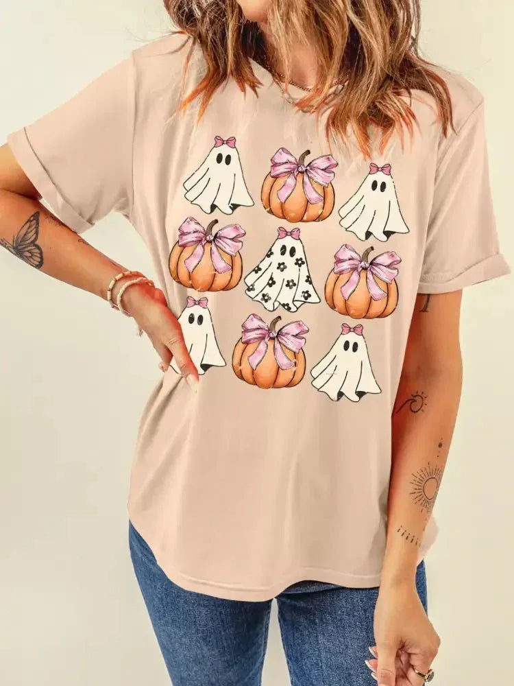 Halloween Bowknot Ghost Pumpkin Graphic T Shirt - Update AvenueHalloweenTrendsi10010000530661810010000530661861cc45aeb47f4efebb27c857b5a65a27 - Max - OriginTan