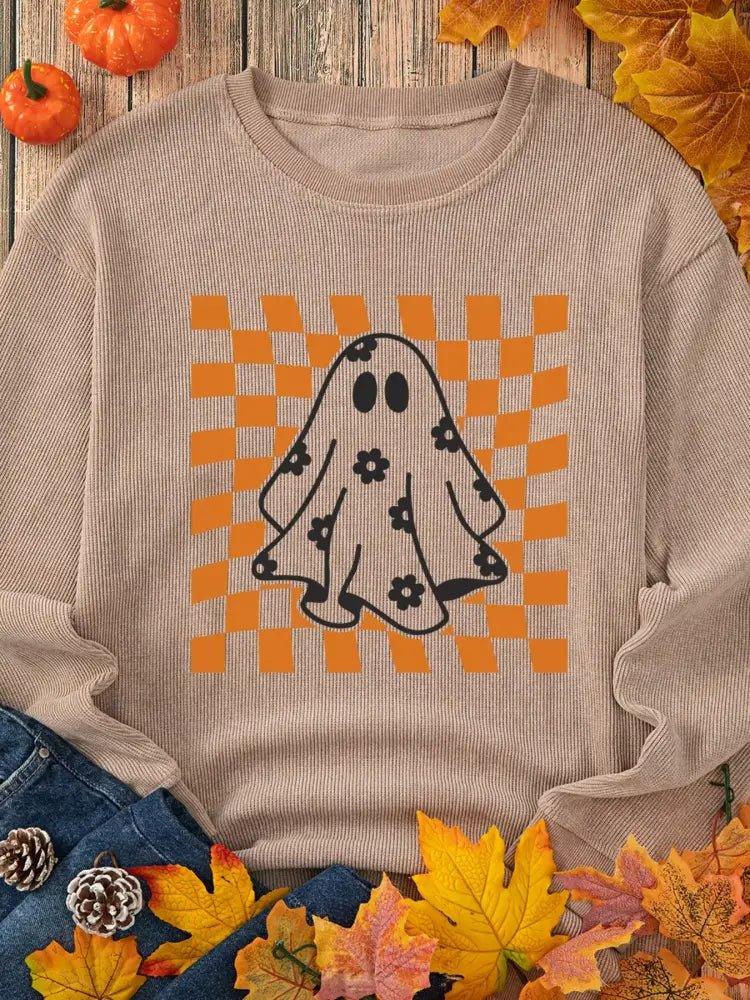 Halloween Checkerboard Floral Ghost Graphic Corded Sweatshirt - Update AvenueHalloweenTrendsi10010081774530510010081774530583c509ed53eb4efd91fe035180df547b - Max - OriginKhaki