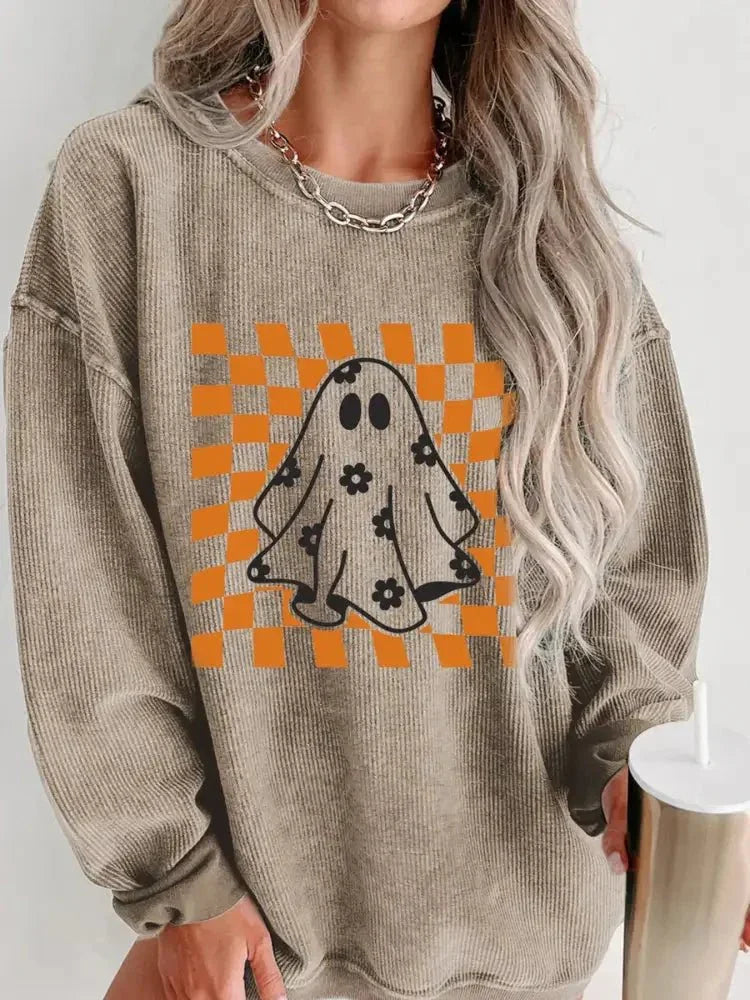 Halloween Checkerboard Floral Ghost Graphic Corded Sweatshirt - Update AvenueHalloweenTrendsi1001008177453051001008177453051311b057039c49a680995e7e6cd6229a - Max - OriginKhaki