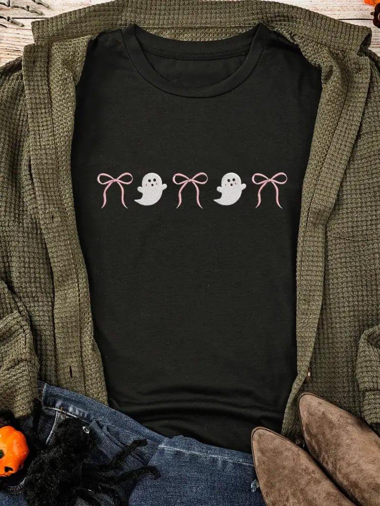Halloween Ghost Bow Graphic Short Sleeve T-Shirt - Update AvenueHalloweenTrendsi10010022405392010010022405392066177d873076480d98e7b34a2121c387 - Max - OriginBlack