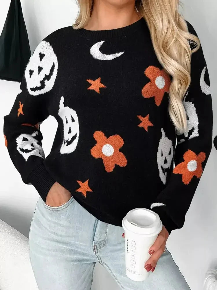 Halloween Gothic Pattern Long Sleeve Sweater - Update AvenueHalloweenTrendsi1001002854062431001002854062434514ae10f5844077b261e9de199a7702 - Max - OriginBlack