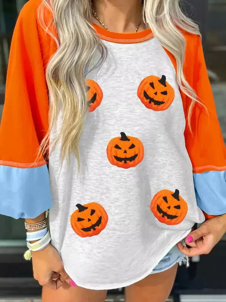 Halloween Pumpkin Print Long Sleeve T-Shirt - Update AvenueHalloweenTrendsi100100905543720100100905543720d2459092fded49fcbdd4f0e7fee2758b - Max - OriginLight Gray