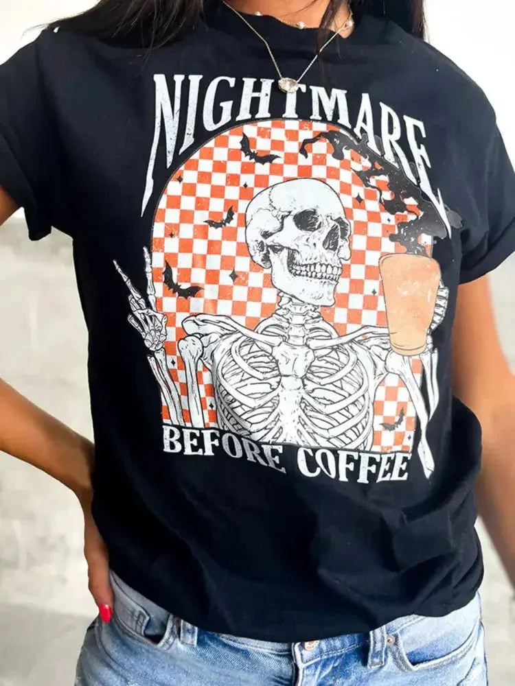 Halloween Skull Checkerboard Graphic Round Neck Tee - Update AvenueHalloweenTrendsi1001007251998621001007251998628764844ff2774effb5200400195eef4f - Max - OriginBlack