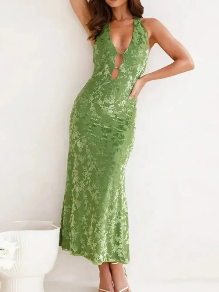 Halter Neck Cutout Midi Dress - Update AvenueFormal + Evening DressesTrendsi100100251360849100100251360849Halter Neck Cutout Midi DressMatcha Green