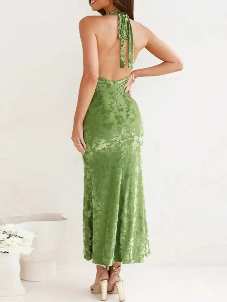 Halter Neck Cutout Midi Dress - Update AvenueFormal + Evening DressesTrendsi100100251360849100100251360849Halter Neck Cutout Midi DressMatcha Green