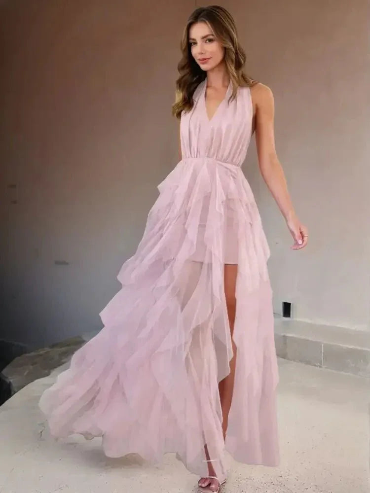 Halter Neck Irregular Mesh Dress - Update AvenueCocktail DressesTrendsi100100056773161100100056773161Halter Neck Irregular Mesh DressBlush Pink