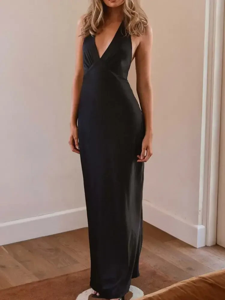 Halter Neck Wrap Maxi Dress with Tie Detail