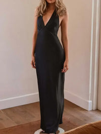 Halter Neck Wrap Maxi Dress with Tie Detail