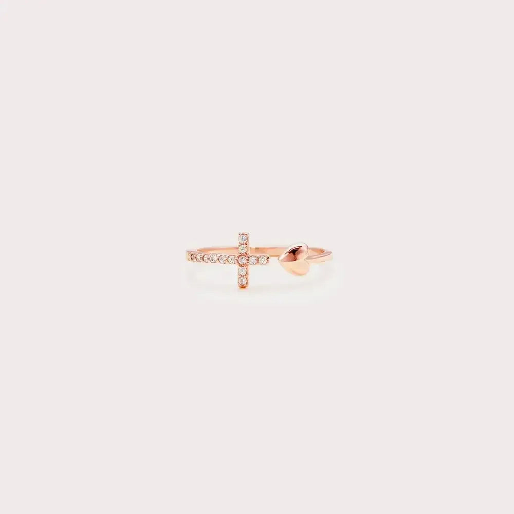 Heart Shape Cross Inlaid Zircon Open Ring