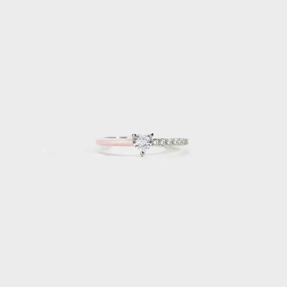 Heart Shape Inlaid Zircon Enamel Ring