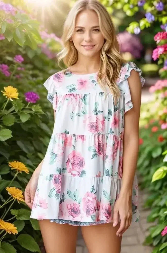 Heimish Full Size Butterfly Short Sleeve Round Neck Floral Print Tiered Top Plus Size - Update AvenueVacation StyleTrendsi1001008155910771001008155910776903695f - 8e1c - 4bb0 - 9417 - ae09ae17056b - MaxCream