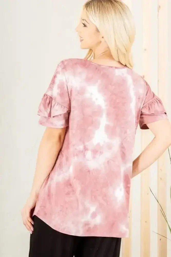Heimish Full Size Ruffled Sleeve Tie Dye Top Plus Size - Update AvenueVacation StyleTrendsi1001007241212181001007241212184d128363 - 501e - 4753 - 9e66 - d21cfdea6bb7 - MaxMauve/Ivory