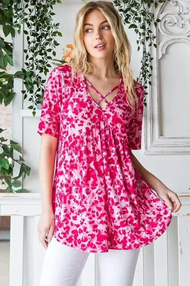 Heimish Full Size Short Sleeve Crisscross Animal Babydoll Top Plus Size - Update AvenueVacation StyleTrendsi1001009445611001001009445611000778b87d - c97b - 4087 - ae66 - d6d475083cb9 - MaxHot Pink