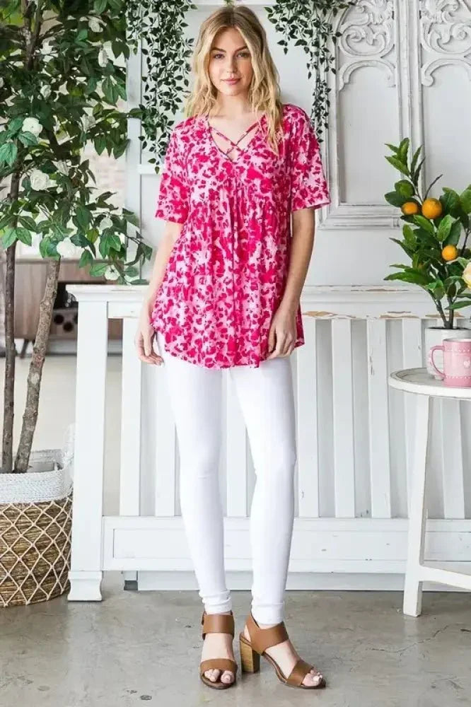 Heimish Full Size Short Sleeve Crisscross Animal Babydoll Top Plus Size - Update AvenueVacation StyleTrendsi100100944561100100100944561100e8e647b8 - 62e6 - 43c5 - 98b3 - 3c9271b07d38 - MaxHot Pink