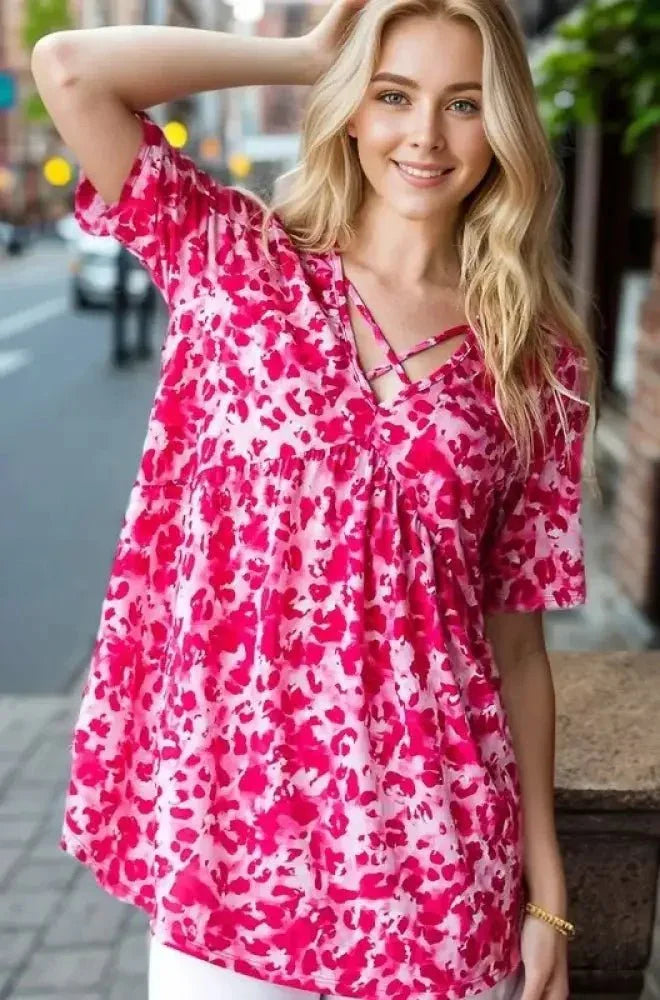 Heimish Full Size Short Sleeve Crisscross Animal Babydoll Top Plus Size - Update AvenueVacation StyleTrendsi10010094456110010010094456110086baa373 - 8a4a - 4d48 - b6ac - b2d0185a58c5 - MaxHot Pink