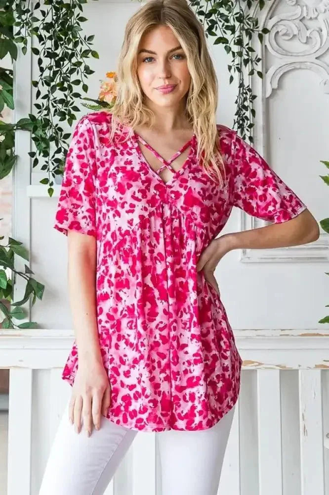 Heimish Full Size Short Sleeve Crisscross Animal Babydoll Top Plus Size - Update AvenueVacation StyleTrendsi10010094456110010010094456110040a8fe4e - c8d0 - 4b91 - 825d - 32c1cbfe6d49 - MaxHot Pink
