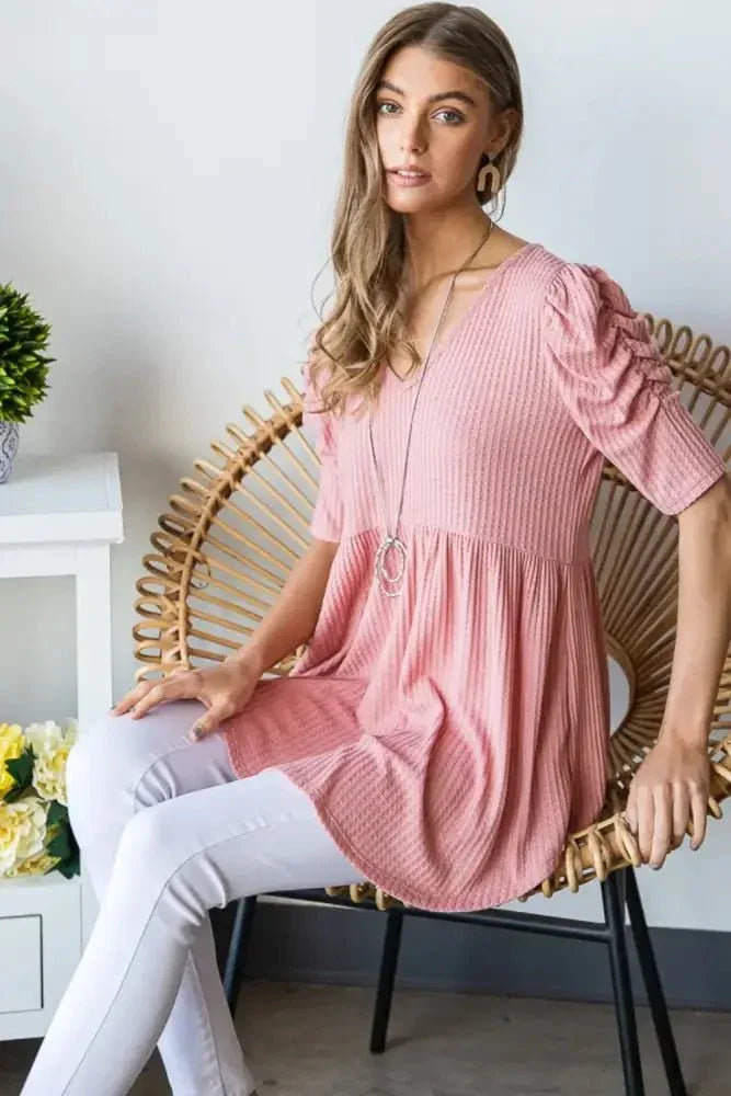 Heimish Full Size Waffle Knit V - Neck Babydoll Top - Update AvenueTrendsi100101769569054100101769569054933dfe00 - d273 - 4c7f - be10 - 93aa1cbca3a1 - MaxROSE