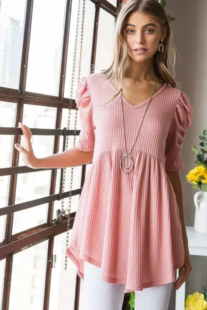 Heimish Full Size Waffle Knit V - Neck Babydoll Top - Update AvenueTrendsi1001017695690541001017695690545b71ad38 - 1e7b - 491b - 85c4 - d9c3d90fe898 - MaxROSE