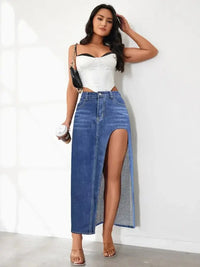 High Rise Slit Denim Skirt - Update AvenueDenim Dresses & SkirtsTrendsi100100351386691100100351386691df9a8ab2 - 9ab4 - 413d - 9cb1 - 58fbf1eca001 - MaxDark Blue