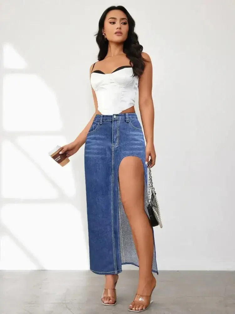 High Rise Slit Denim Skirt - Update AvenueDenim Dresses & SkirtsTrendsi1001003513866911001003513866910e1794d4 - 4744 - 47b6 - bd39 - 05c5d7524a80 - MaxDark Blue