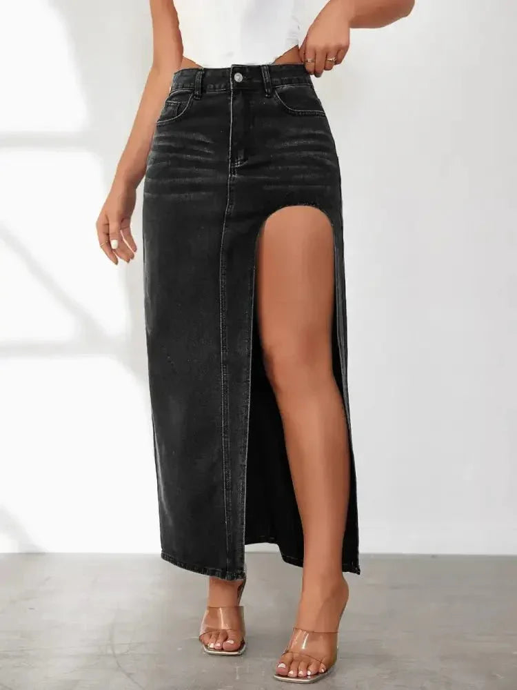 High Rise Slit Denim Skirt - Update AvenueDenim Dresses & SkirtsTrendsi100100351387124100100351387124c0156099 - 1ba1 - 4a74 - a045 - 95a06414c365 - MaxBlack