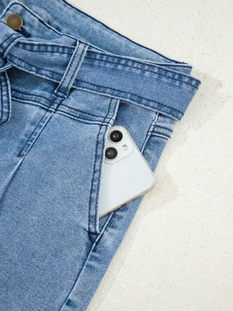 High Waisted Wide Leg Belted Jeans