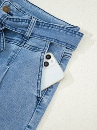 High Waisted Wide Leg Belted Jeans