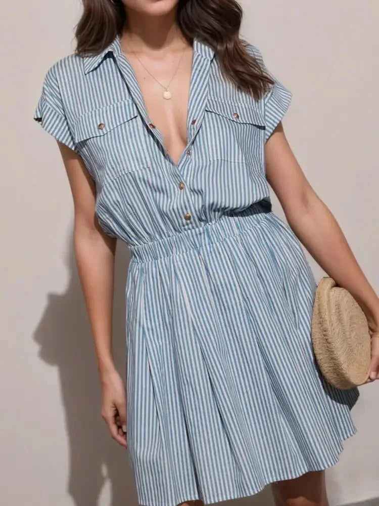 Hlaf Button Striped Cap Sleeve Mini Shirt Dress - Update AvenueDaily EssentialsTrendsi1001005651242811001005651242816c449436 - e20b - 43b6 - bb59 - d1433779bf7a - Max - OriginBlue