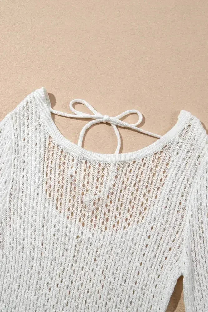 Hollow Out Bell Sleeve Drawstring Knit Cover Up Dress - Update AvenueTrendsi1001000156121631001000156121630659893a - e4e0 - 40ef - 8238 - fb093ba8188f - MaxWhite