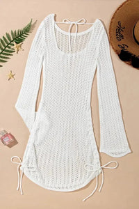 Hollow Out Bell Sleeve Drawstring Knit Cover Up Dress - Update AvenueTrendsi100100015612163100100015612163493ec8b8 - f69c - 4313 - b167 - b2062bd60cf3 - MaxWhite