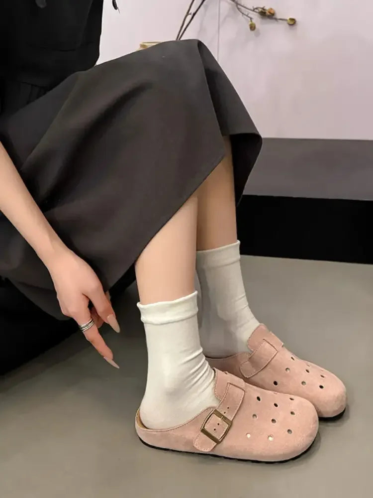 Hollow Out Buckle Strap Slip-Ons