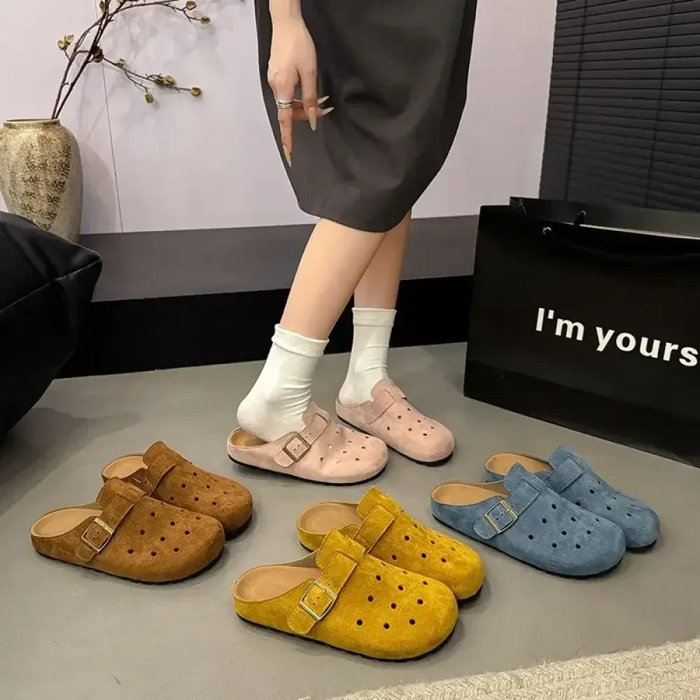 Hollow Out Buckle Strap Slip-Ons