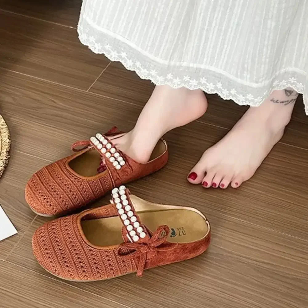 Hollow Out Round Toe Flat Slip-Ons