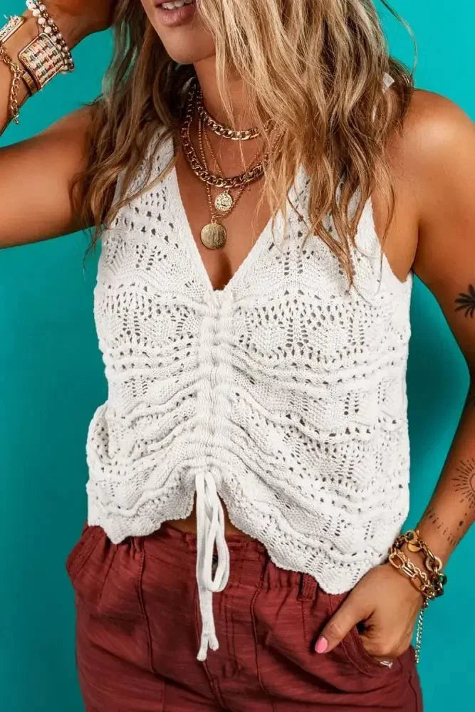 Hollowed Knit V Neck Drawstring Sweater Vest - Update AvenueBoho VibesTrendsi100100713538182100100713538182c46e1647 - bdff - 440d - 9037 - 08351d44cdd3 - Max - OriginWhite