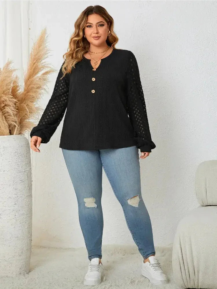Honey Plus Size Openwork Notched Button Front Blouse - Update AvenueTrendsi1001014829067141001014829067144ffeff8a2d424da6aa2ea0bf25a0246c - MaxBlack
