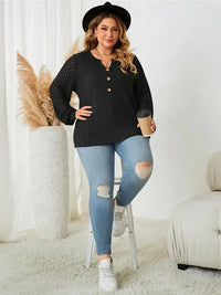 Honey Plus Size Openwork Notched Button Front Blouse - Update AvenueTrendsi1001014829067141001014829067144155002ad500466aa05b3fbdf0a57201 - MaxBlack