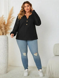 Honey Plus Size Openwork Notched Button Front Blouse - Update AvenueTrendsi1001014829067141001014829067141b434e174da84045967638e8aeca1297 - MaxBlack