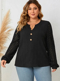 Honey Plus Size Openwork Notched Button Front Blouse - Update AvenueTrendsi1001014829067141001014829067149532a8b4bf8f479e9a95bfc291b7852f - MaxBlack