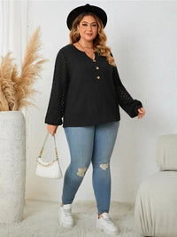 Honey Plus Size Openwork Notched Button Front Blouse - Update AvenueTrendsi10010148290671410010148290671499454a4516b14d518999199e40fa5844 - MaxBlack