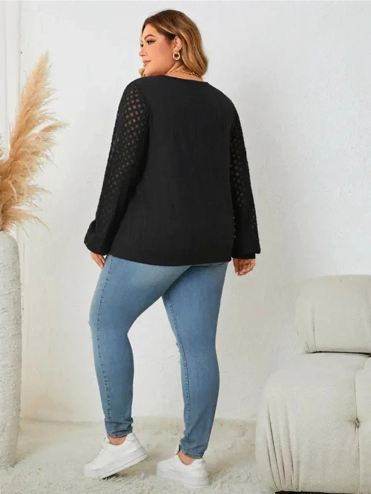 Honey Plus Size Openwork Notched Button Front Blouse - Update AvenueTrendsi10010148290671410010148290671407170260fe8245ae92ee88a37135aac8 - MaxBlack